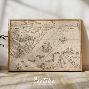Carte du monde antique / Impression de carte du vieux pays / Cadeau vintage / Carte nautique IMPRIMABLE / Impression sépia / Grande oeuvre d'art murale / Téléchargement numérique #006