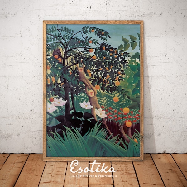 Henri Rousseau tropical forest with monkeys print / PRINTABLE dark jungle print / Vintage nursery wall art / digital download art #318