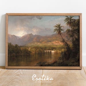 Tropical forest print  / nature landscape oil painting / PRINTABLE Jungle print / Vintage palm tree, large wall art / digital download #191