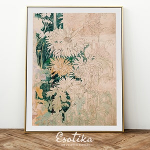 Art nouveau antique garden print / muted floral art / Vintage POSTER / botanical wall art / autumn flowers / neutral wall art #042