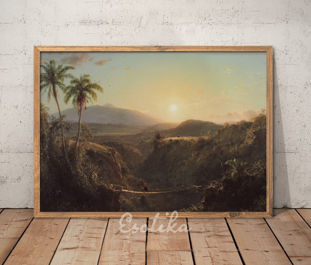 Tropical Sunset Landscape Oil Painting / PRINTABLE Palm Tree Vintage ...