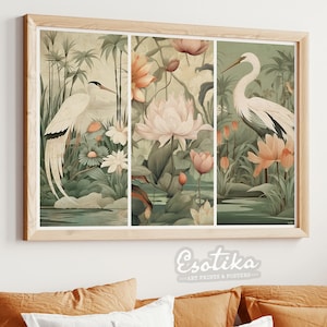 Botanical garden print / vintage nursery / tropical bird art / tropical forest wall art / sage green wall art / digital download #136