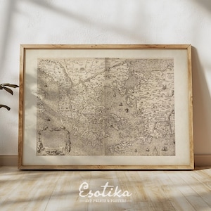 Vintage Map of Greece wall art / Nautical Old Map of World / PRINTABLE Historical Map / sepia print, antique drawing / digital download #140