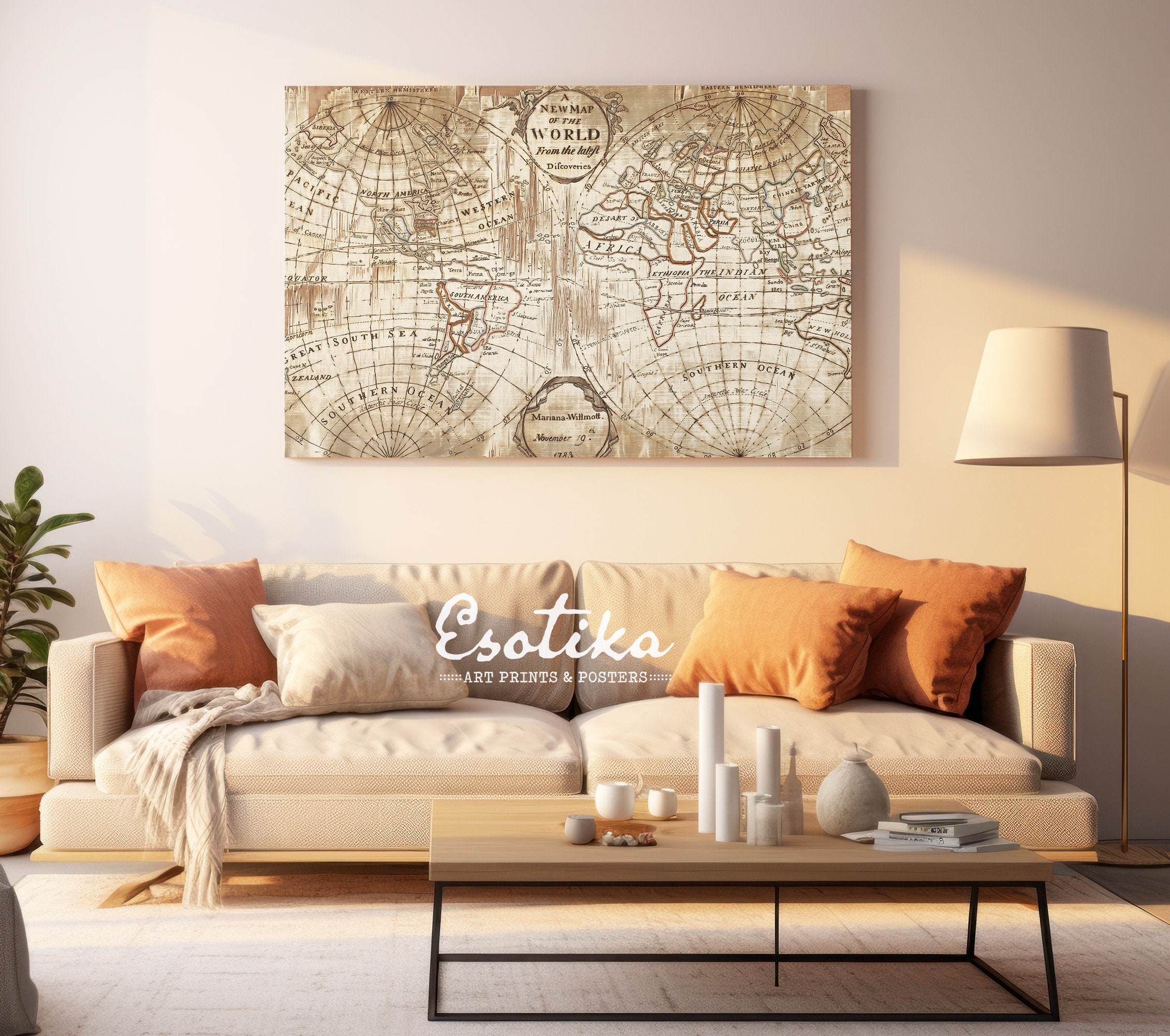 Vintage Nautical Map Antique Drawing / Sepia Map Wall Art / PRINTABLE ...