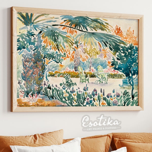 Tropical french garden watercolor painting / colorful art print / warm tone print / Vintage PRINTABLE summer print / digital download #170