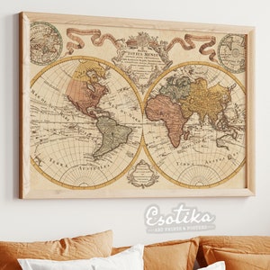 large world map / nautical map antique drawing / rustic lodge decor / vintage printable art / old map print / digital download art #008