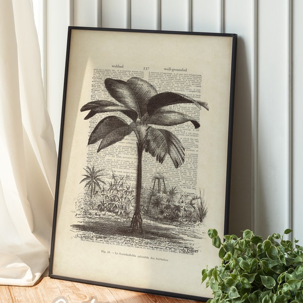 Antique Palm tree Dictionary print / PRINTABLE Tropical wall Decor / Vintage botanical Jungle / sepia print / downloadable print #163
