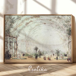 Botanical Garden wall art / greenhouse print / dainty teal art / PRINTABLE palm tree wall art / Victorian art print / digital download #278