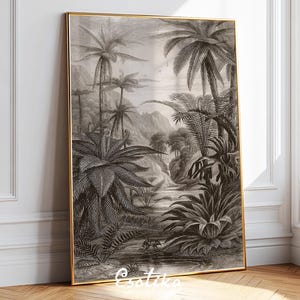Jungle monochrome print / Tropical antique drawing / vintage palm print / PRINTABLE large painting / digital download #150