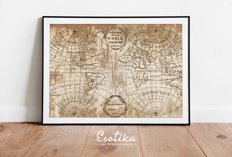 Vintage Nautical Map Antique Drawing / Sepia Map Wall Art / PRINTABLE Brown Vintage Map / Large ...