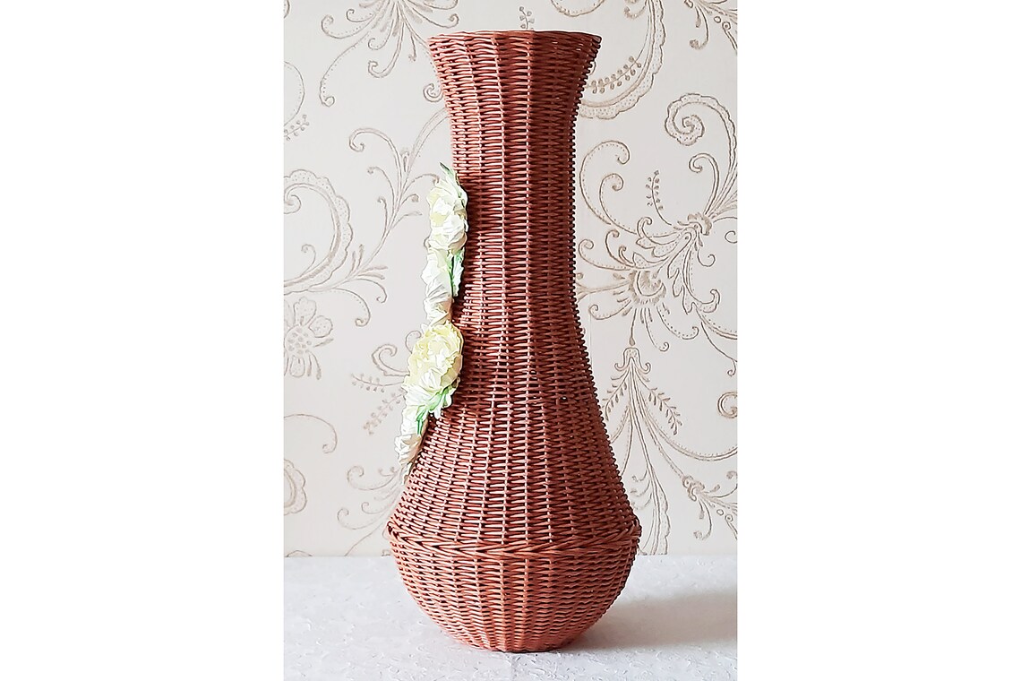 Wicker Vase Decorated With Large Flowers. Large Floor Vase for Etsy