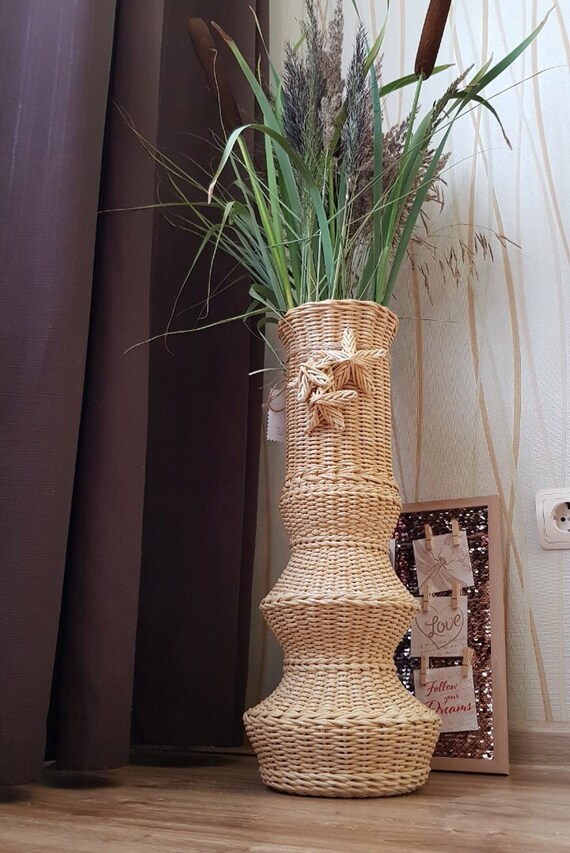 Large Wicker Vase Of Straw Color Elegant Shape Home Decor Etsy