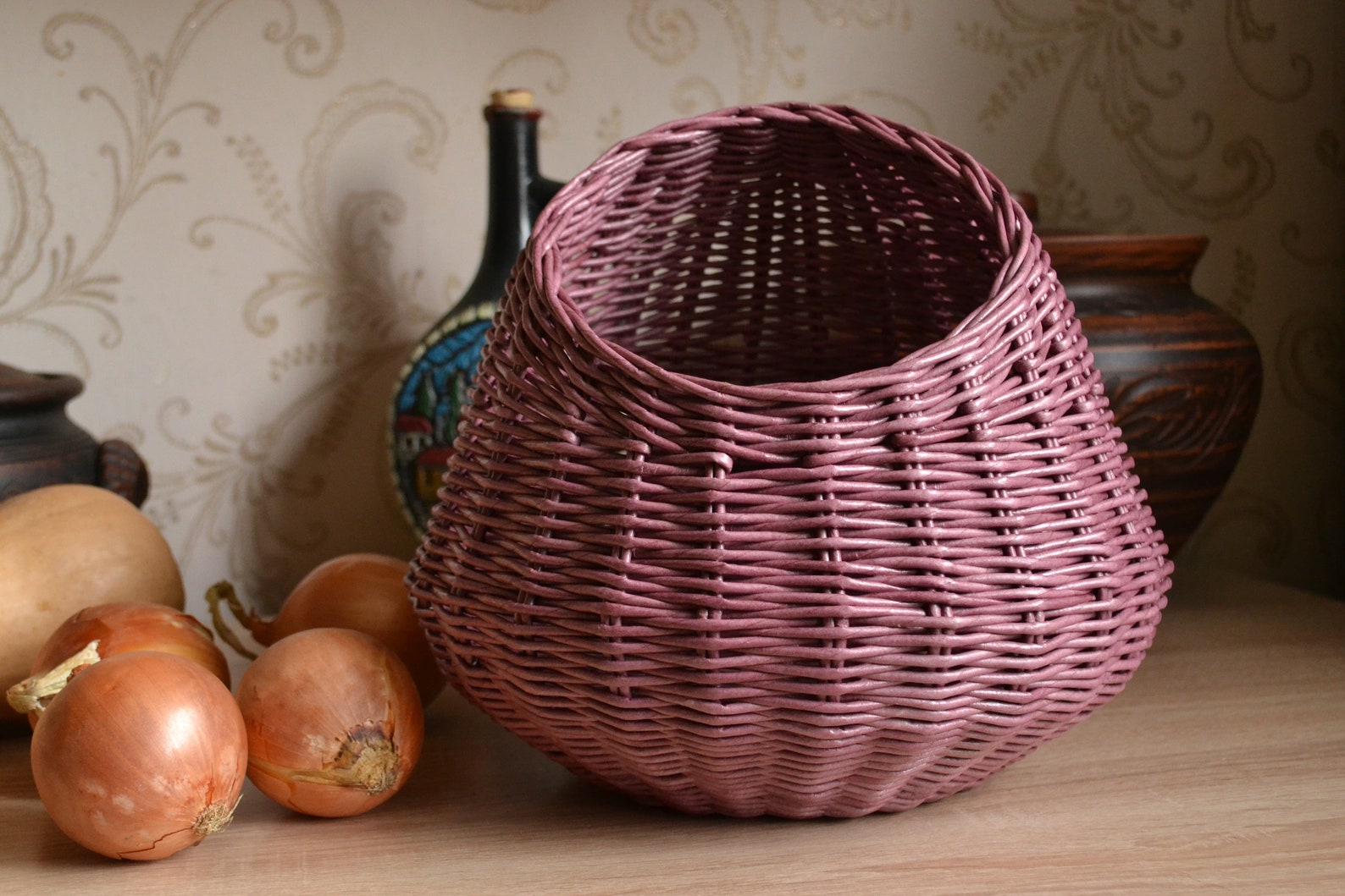 Wicker basket for storing vegetables and other products in the Etsy