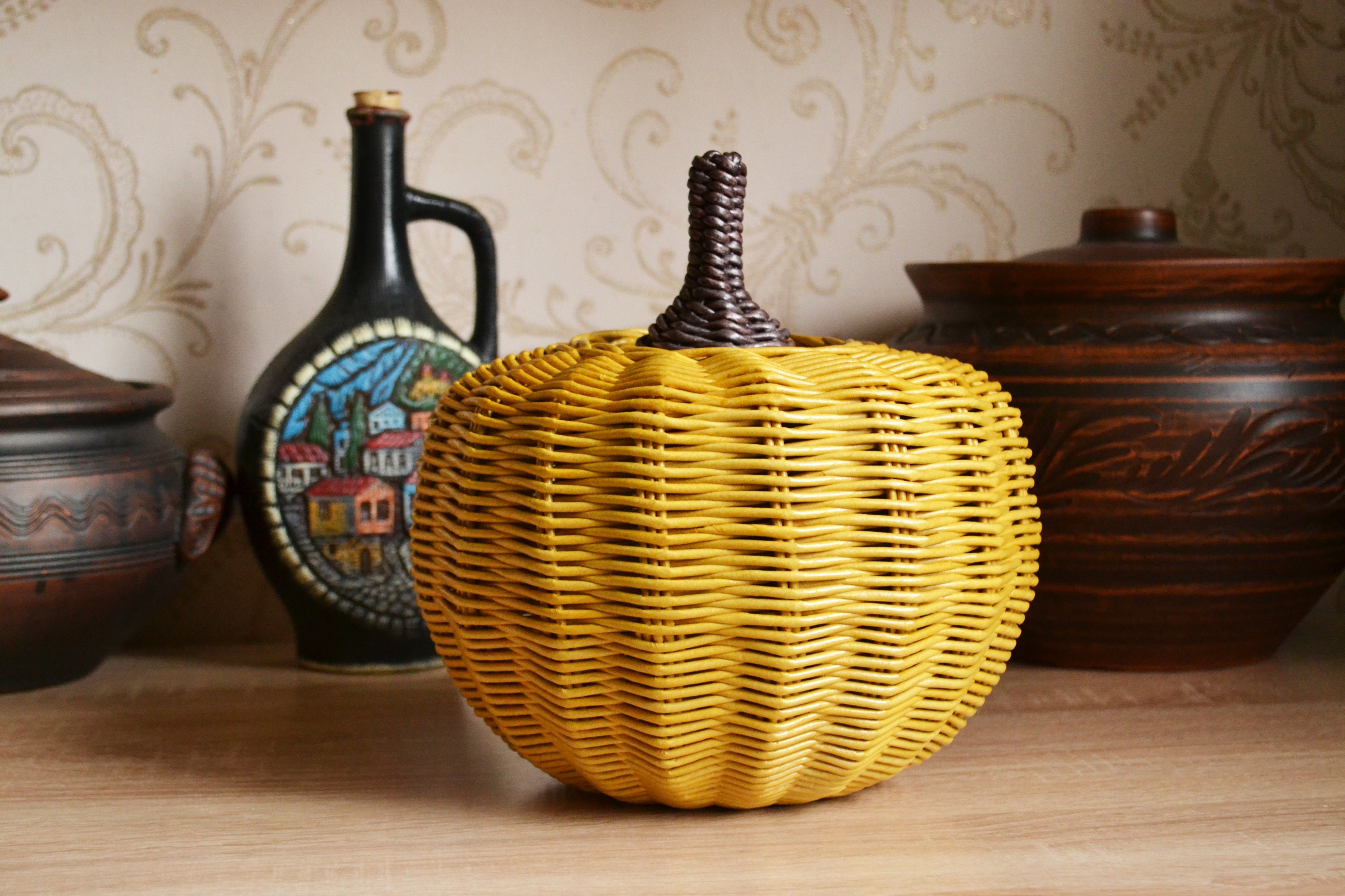 Large wicker pumpkin basket for storing vegetables in the Etsy