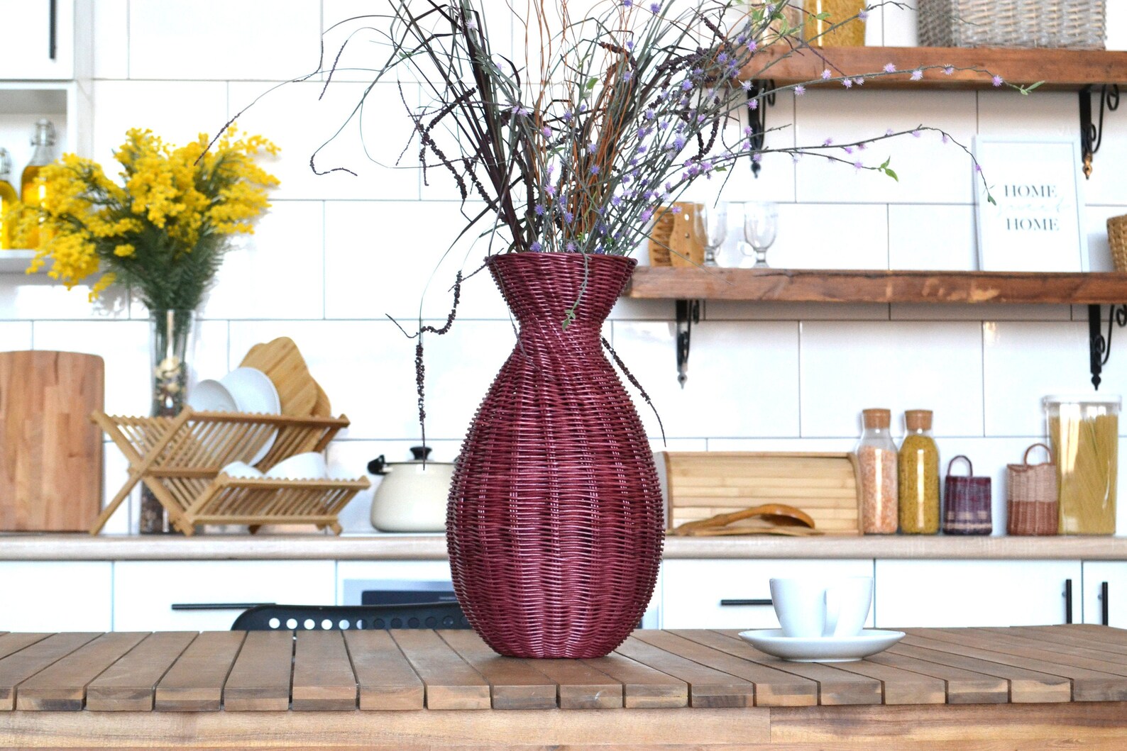 Tall floor vase for Dried flower. Wicker basket vase for Home Etsy