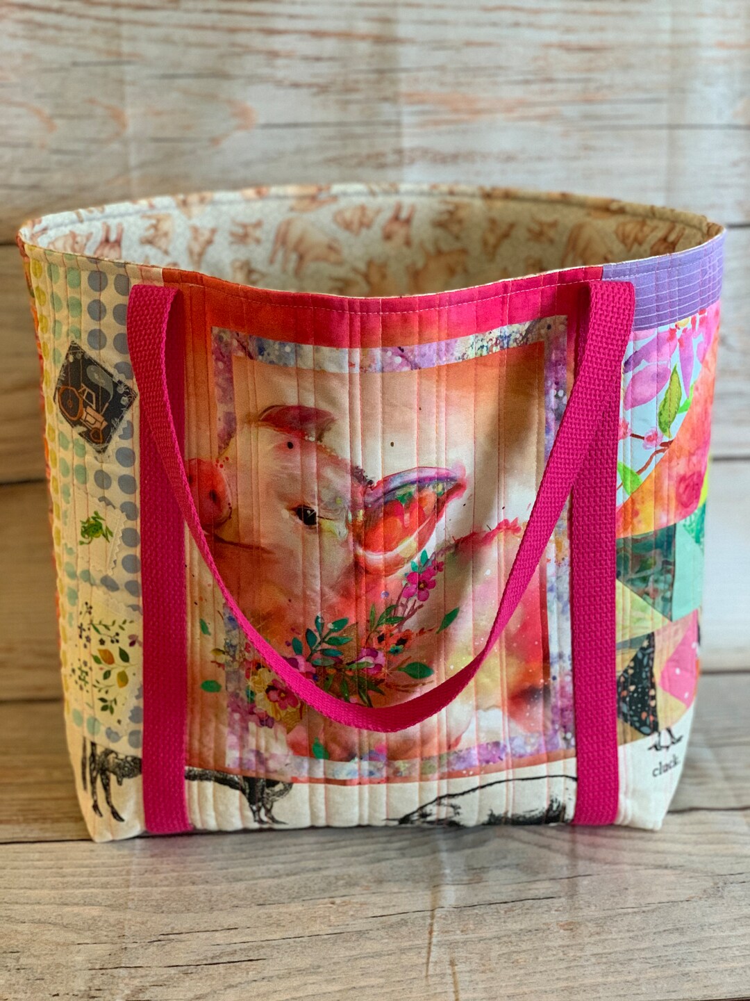 Quilted Tote Bag Fabric Scrap Bag, Eco Friendly Gift, Recycled Fabric