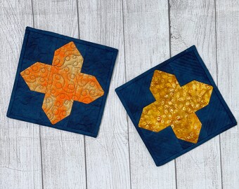 Two Navy Quilted Mug Rugs