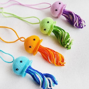 Crochet jellyfish cute car accessory - Knitted car charm of rear view mirror gift for woman