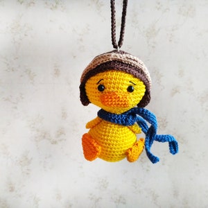 Crochet tiny duck cute gift car accessories Car hanging charm of rear view mirror keepsake for him Yellow