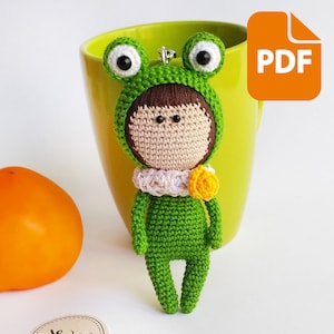 Crochet amigurumi pattern Doll Frog/ Miniature amigurumi PDF Pattern / Crochet Little Doll height 4&quot;(10cm) /Toy making tutorial