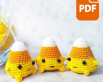 Mini Candy Corn Amigurumi Easy crochet Pattern - PDF Instant Download, Kawaii Halloween decor DIY, Cute holiday gifts for friend
