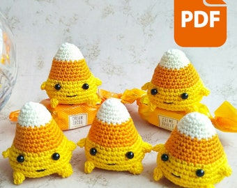 Candy Corn Halloween crochet pattern - Cute Halloween amigurumi desk decor - Easy pattern small fall gift for friend DIY