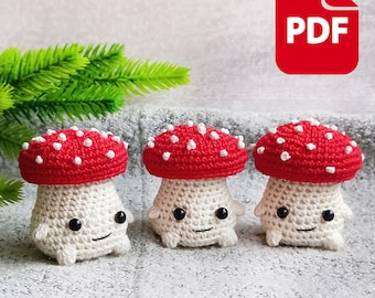 Mönster för virkad svamp - Söt amigurumi juldekoration - Enkelt mönster liten present till vän DIY, Virkat flugsvampmönster Ladda ner PDF