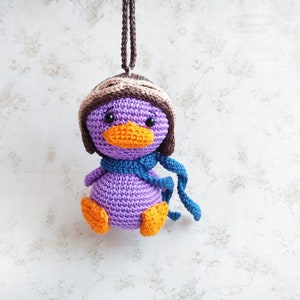 Crochet tiny duck cute gift car accessories Car hanging charm of rear view mirror keepsake for him Purple