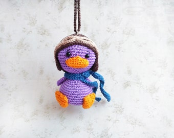 Crochet tiny duck cute gift car accessories - Car hanging charm of rear view mirror keepsake for him