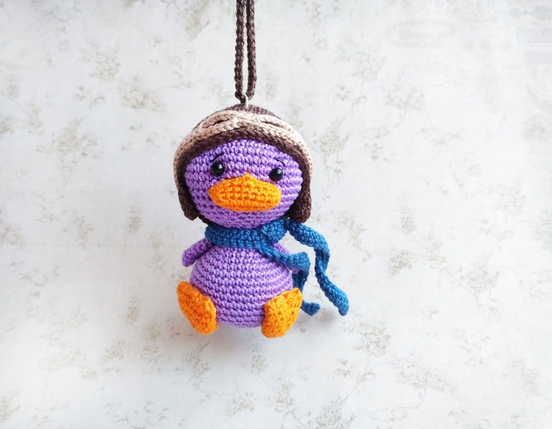 Crochet tiny duck cute gift car accessories Car hanging charm of rear view mirror keepsake for him Purple