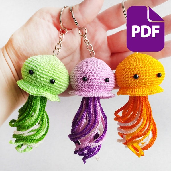 Crochet jellyfish Pattern PDF - Cute keychain DIY- Kawaii amigurumi keyring crochet tutorial