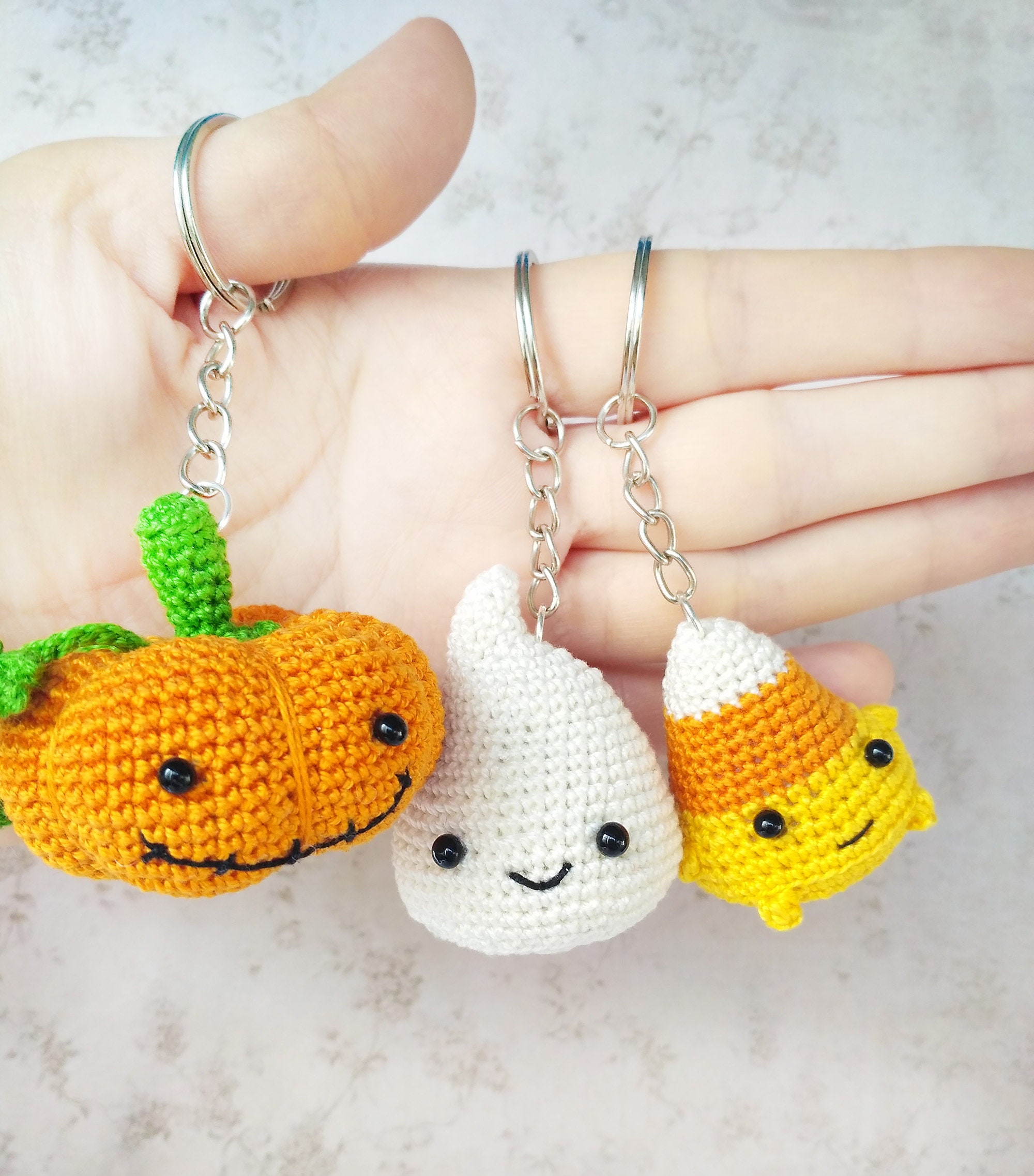 Set of keychains Halloween plush cute ghost crochet pumpkin | Etsy