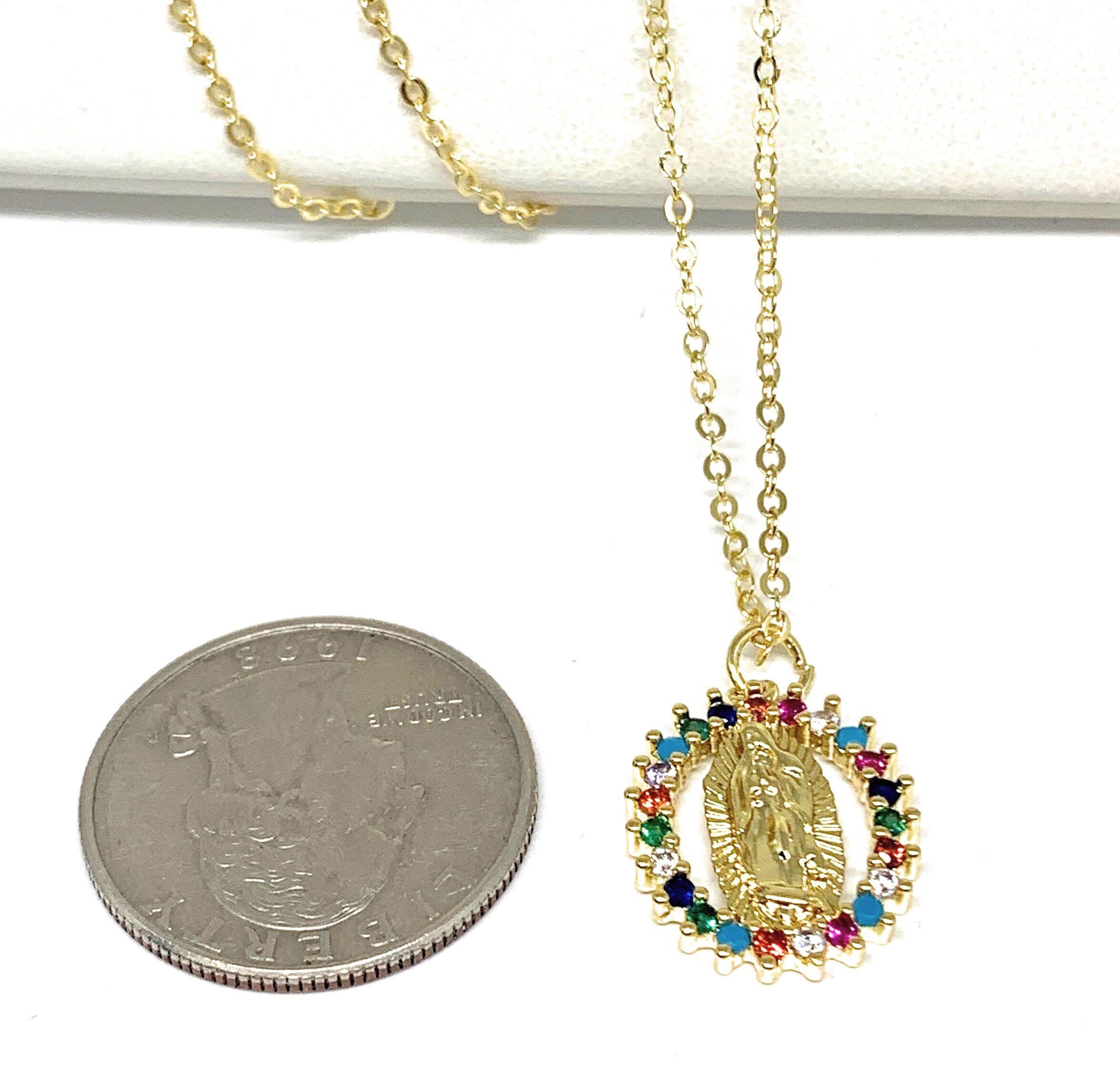 Gold Plated Virgin Mary Colorful Rhinestone CZ Pendant Necklace 20 ...