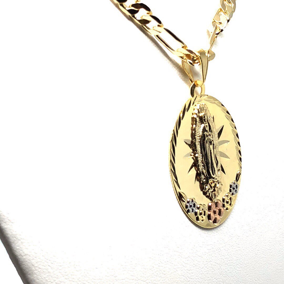 Gold Plated Virgin Mary Flower Pendant Necklace Virgen De - Etsy