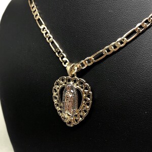 Gold Plated Tri-color Virgin Mary Heart Pendant Necklace Virgen De ...