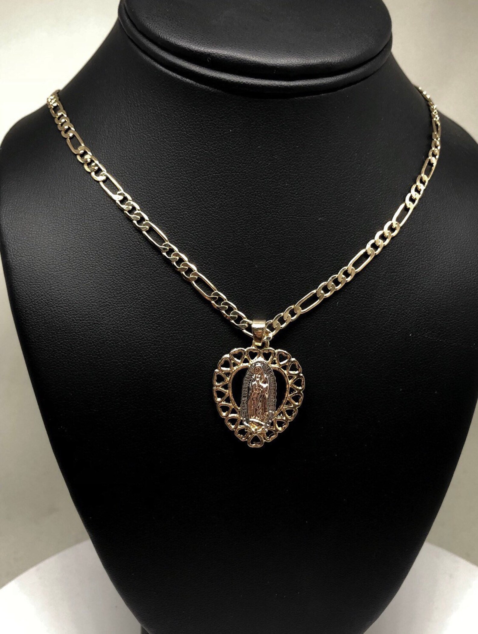 Gold Plated Tri-color Virgin Mary Heart Pendant Necklace Virgen De ...