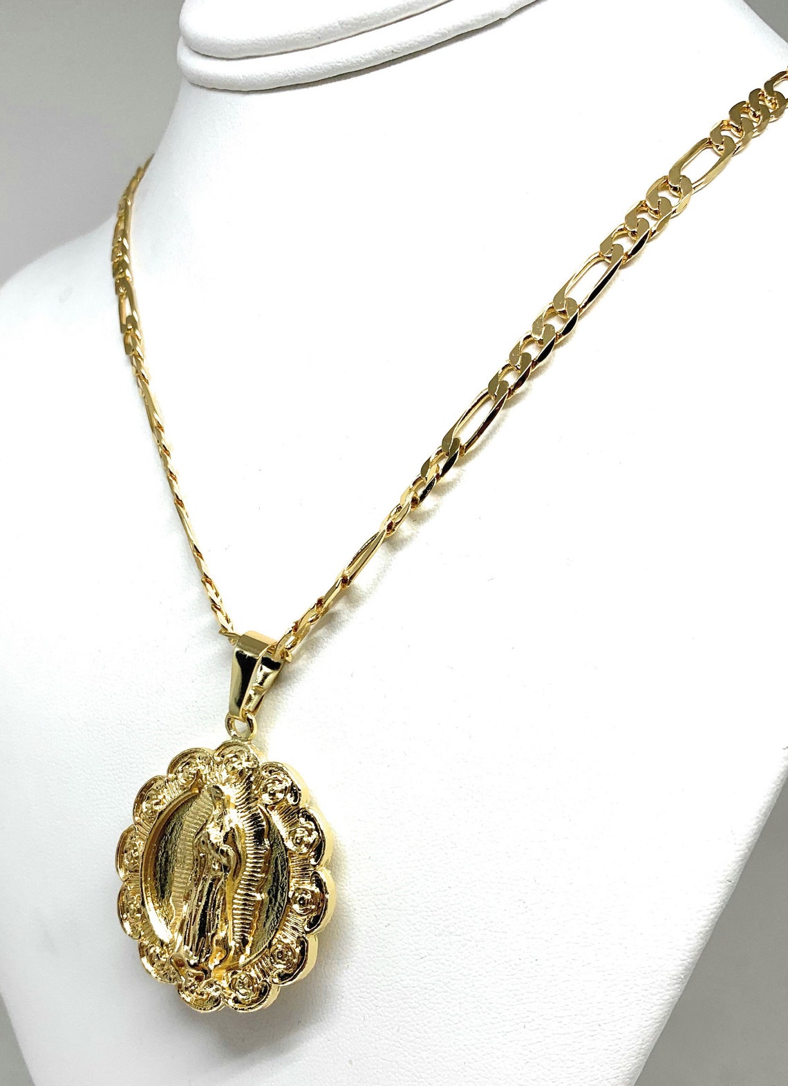 Gold Plated Virgin Mary Sagrado Corazon Pendant Necklace | Etsy