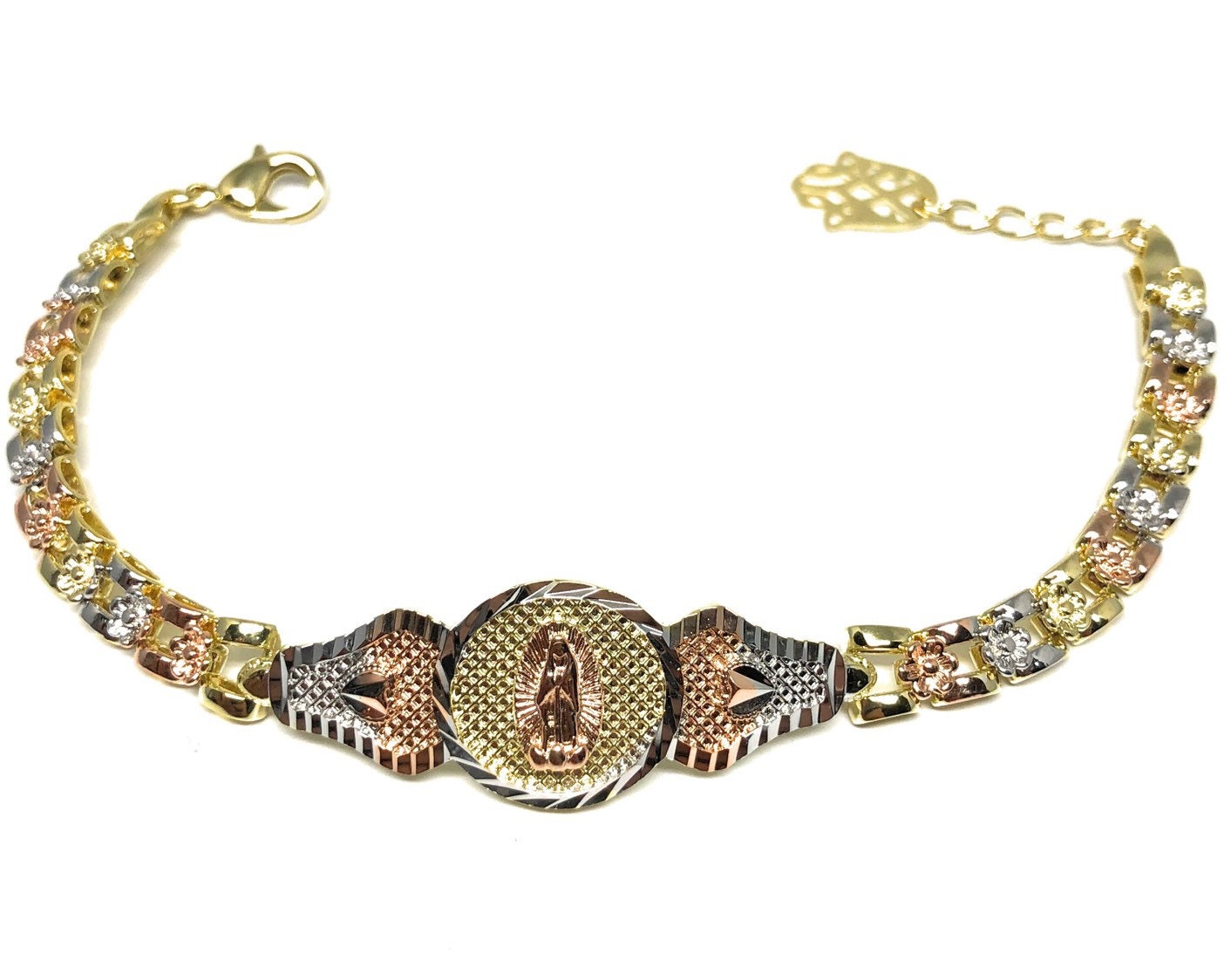 Gold Plated Tricolor Virgin Mary Bracelet Virgen De Guadalupe Etsy