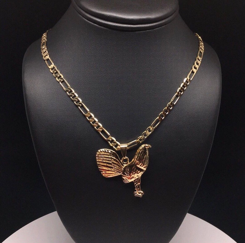 14K Gold Plated Rooster (Gallo) Pendant Charm With CZs On 24" 2-Color Gold Plated Chain 10 thumbnail image