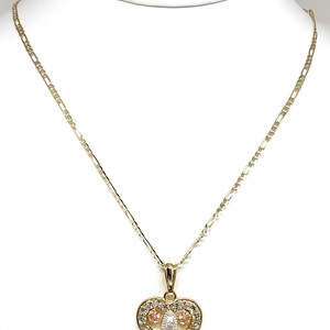 Gold Plated Tri-color Virgin Mary Filigran CZ Heart Pendant Necklace ...
