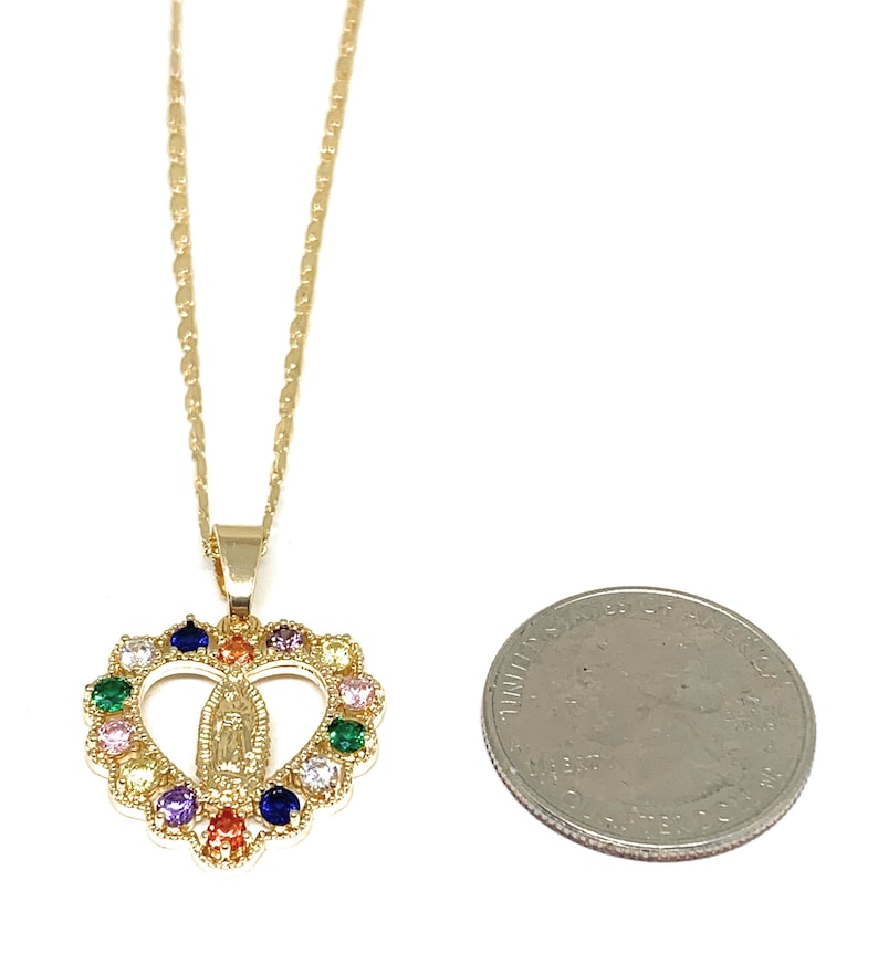 Gold Plated Virgin Mary Heart CZ Pendant Necklace Virgen De Guadalupe ...