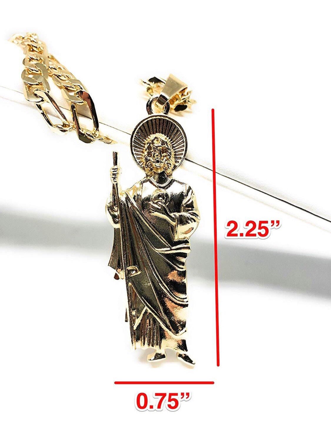 Gold Plated Saint Jude Pendant Necklace Figaro Chain San Judas Tadeo ...