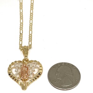 Gold Plated Tri-color Virgin Mary Filigran Heart Pendant Necklace ...