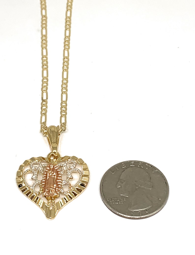 Gold Plated Tri-color Virgin Mary Filigran Heart Pendant Necklace ...