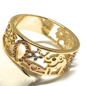 Gold Plated Women’s Lucky Charm Symbols Ring Anillo de Suerte