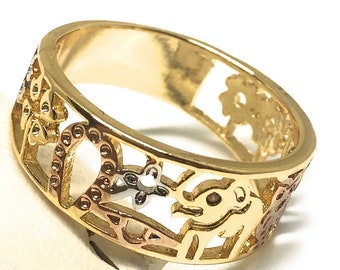 Gold Plated Women’s Lucky Charm Symbols Ring Anillo de Suerte