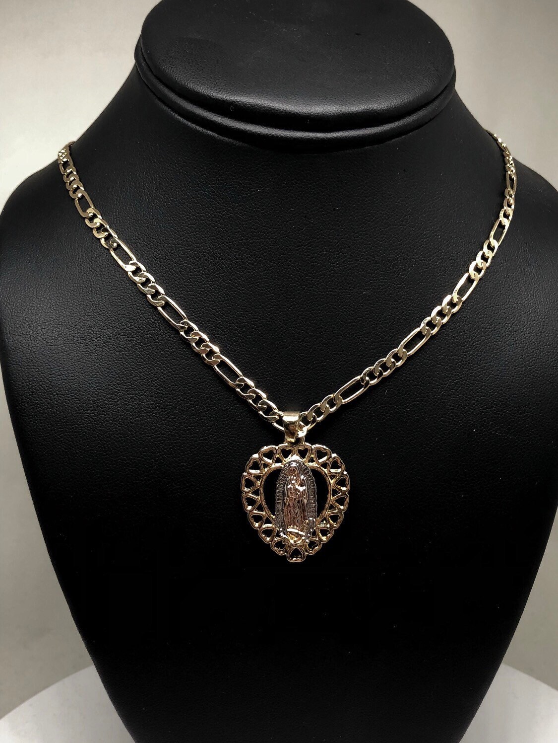 Gold Plated Tri-color Virgin Mary Heart Pendant Necklace Virgen De ...