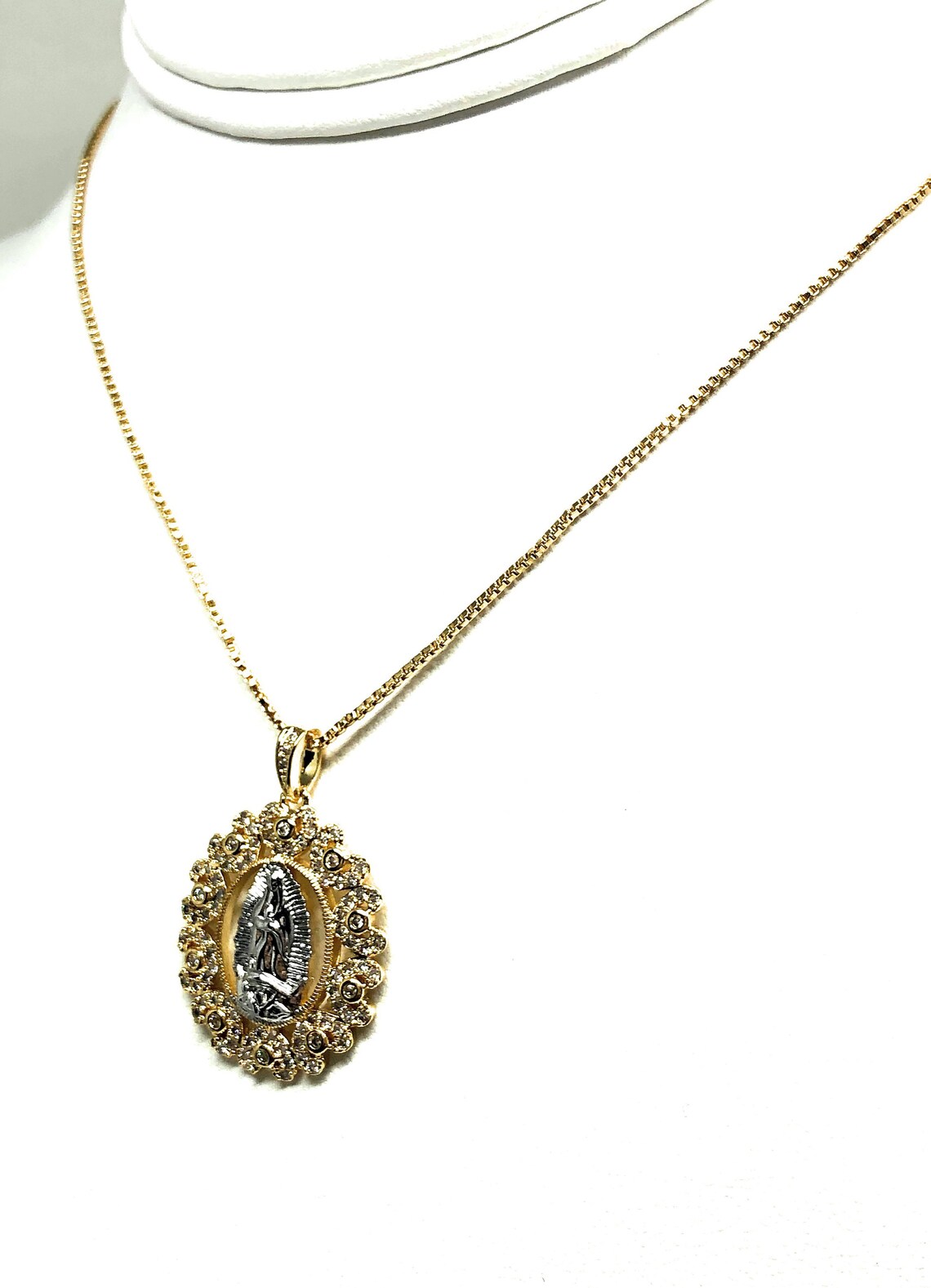 Gold Plated White Gold Virgin Mary Pendant Necklace CZ 20 Etsy
