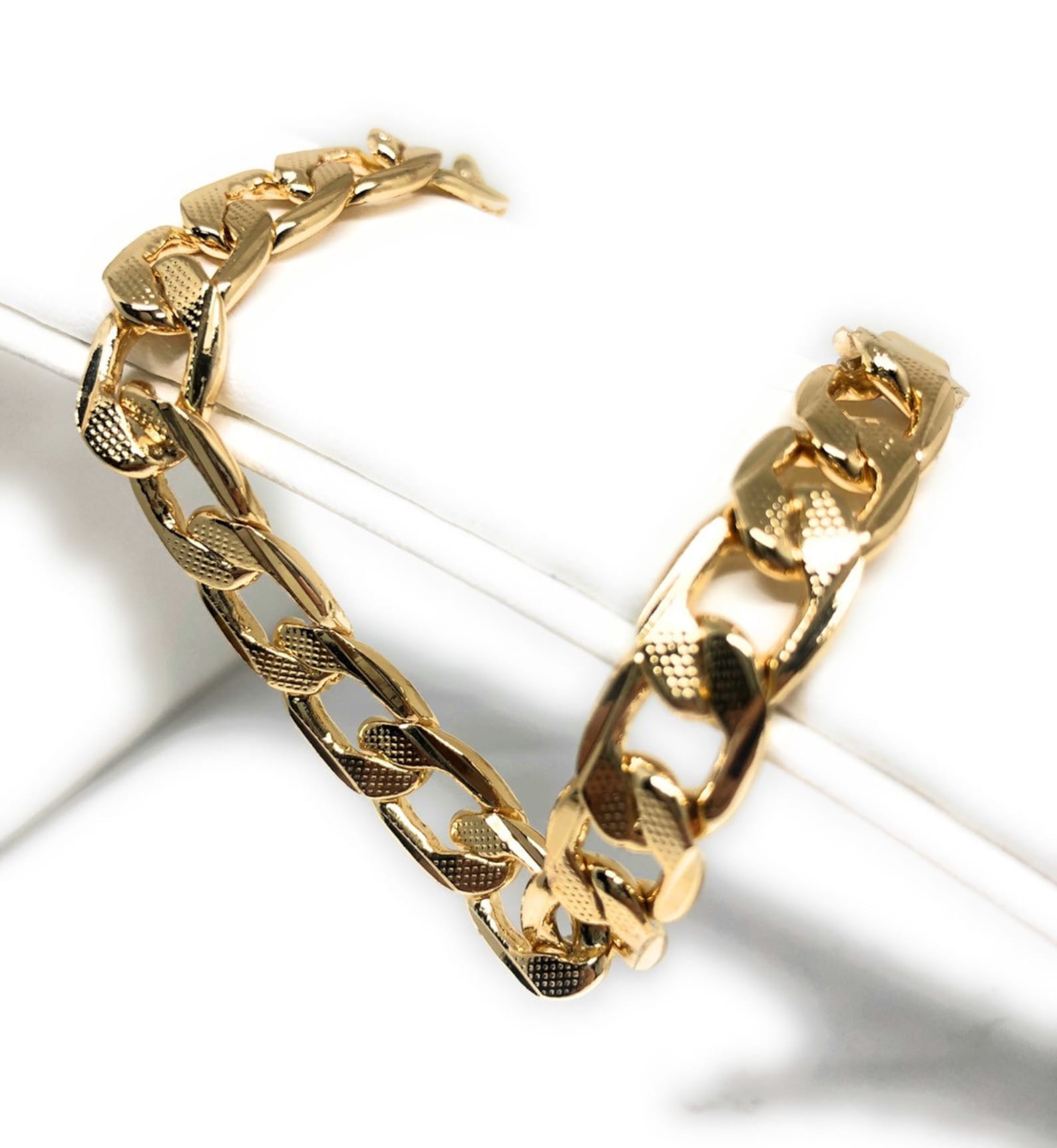 Mens Gold Plated Cuban Link Bracelet 9 9mm Width Esclava Etsy