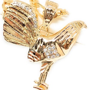 Gold Plated Chicken Rooster Pendant Necklace Figaro 26&quot; 5mm Gallo Medalla Oro Laminado